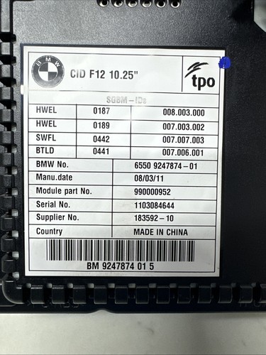 OEM 2013 BMW 6 F12 F13 ÉCRAN D'AFFICHAGE CENTRAL D'INFORMATIONS NAVIGATION CIC 9247874 - Photo 7/9