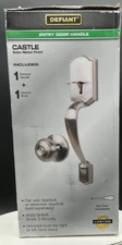Defiant Castle Entry Door Handle and Knob Set Satin Nickel