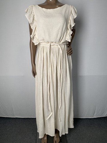 Spiritum Tulum Womens Maxi Dress Cream Beige One Size Marianne Boho Cotton Gauze