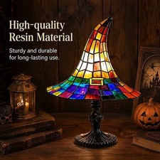 Stained Glass Witch Hat Table Lamp Halloween Desktop Home Decor Night Light