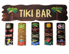 HANDMADE 39" TIKI BAR SIGN and 5 TIKI MASKS 12" POLYNESIAN HAWAIIAN WALL ART