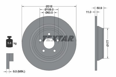 2X Textar 92292503 Rear Brake Discs 316mm Solid Fits Ford Lincoln Escape Kuga
