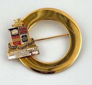 Washington and Lee University Vtg Lapel Pin Crest Circle Brooch Gold Tone Alumni