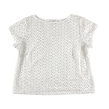 Liz Claiborne Blouse Womens 1X White Crochet Sheer Cap Sleeve Scoop Neck