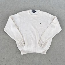 Vintage Polo Ralph Lauren Knit Fisherman Sweater Long Sleeve Ivory Large 22x26