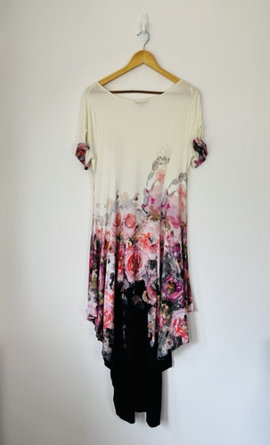 Vestido Chesca Mujer Talla 2 Marfil Rosa Floral Maxi Jersey Elastizado Drapeado 16 18 - Imagen 3 de 9