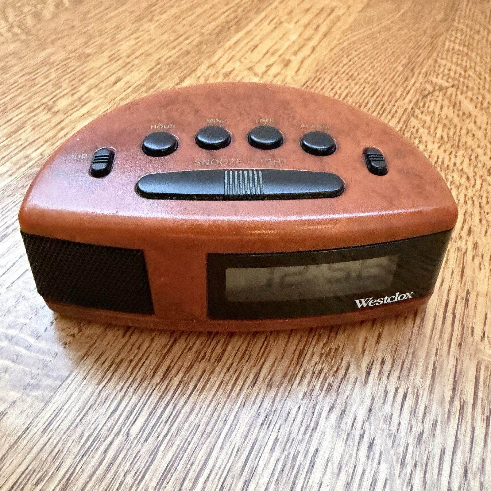 Westclox Super Loud LCD Alarm Clock Vintage-Style Woodgrain Battery Powered