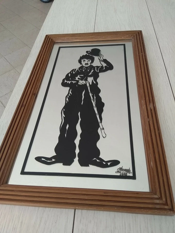 VINTAGE CHARLIE CHAPLIN MOVIE STAR FRAMED PAINTING ADVERTISING SIGNED MIRROR - Image 2 of 4
