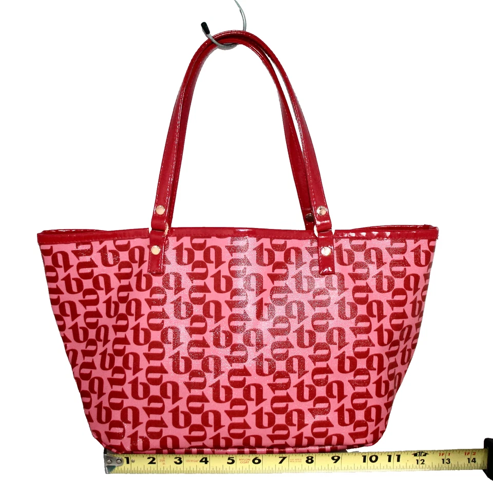 Bolso de Mano TED BAKER Pequeño Rojo Firma Recubierto de Lona de Algodón Borde de Charol Foto 3 de 4