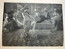 Vintage 1893 Antique Print THE EGYPTIAN VEIL-DANCE Mezzotint original