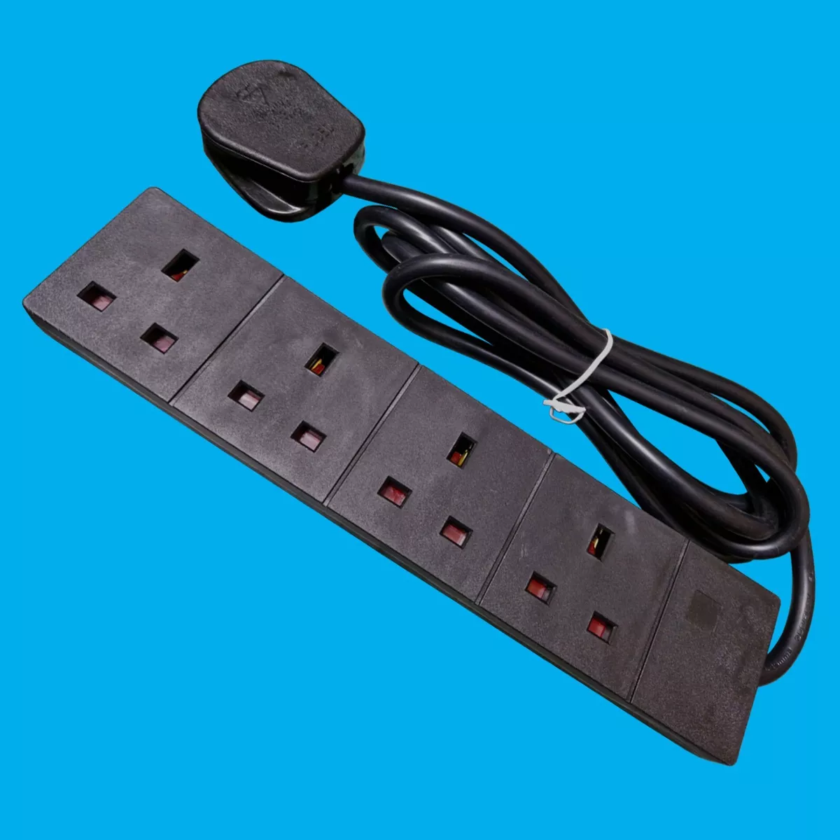 Nero Opaco 4 Banda 2 Metri Multi-Outlet Prolunga Corrente Presa Piombo 13A  UK