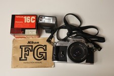 Nikon Fg Camera Vintage With Flash Attachment 28mm Lens