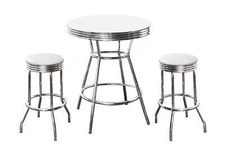 Bar Table Set White w 2 White Glitter Swivel Bar Stools Chairs Set Retro Chrome