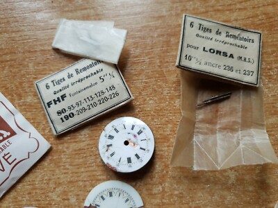 Lot De Pièces D’horlogerie N°35 - Tiges, Verres, Remontoirs, Cadrans, Bouton En émail - Occasion - Marque Japy Robur