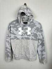 Under Armour Hoodie Boys Large Gray Camo Youth Spellout Hooded Sweatshirt DQ