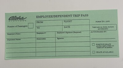 Airline Collectibles - Aloha Airlines - Employee/Dependent TRIP PASS (1990'S)
