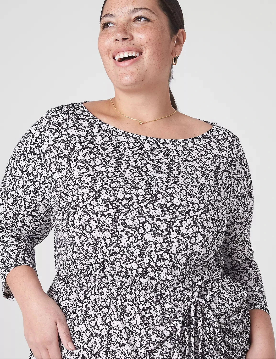 VETEMENTS Abito Lane Bryant tg 10 12 nero bianco viola floreale manica lunga increspato spacco midi