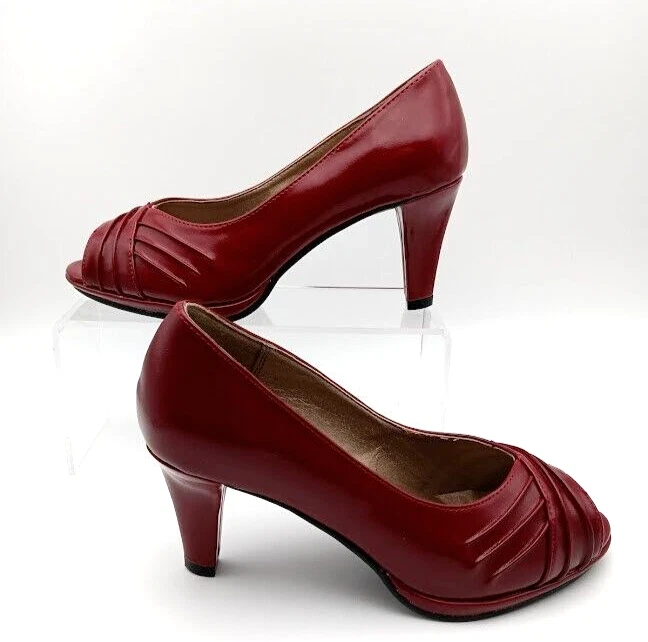 Tacones cómodos estilo suave/silencio cachorros elegantes charol rojo Merlot talla 7M Foto 3 de 4