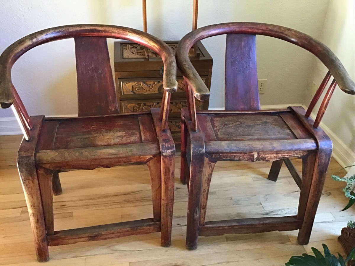 Antique Chinese Ming Dynasty Horseshoe Back Chairs 1800's | eBay