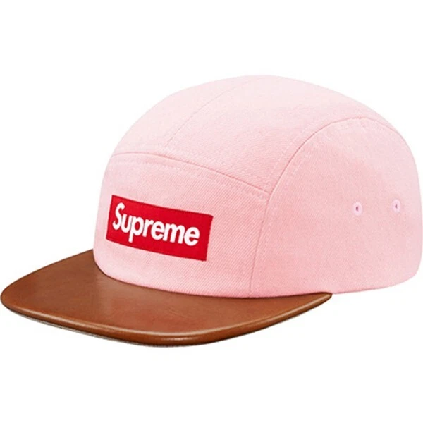 Casquette de camp visière cuir denim suprême rose