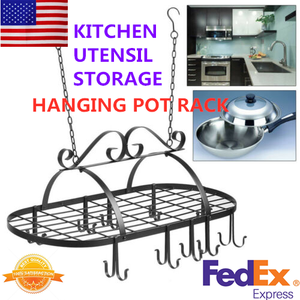 Kitchen Utensil Rack Pot Pan Rack Holder Shelf Oval Hanging