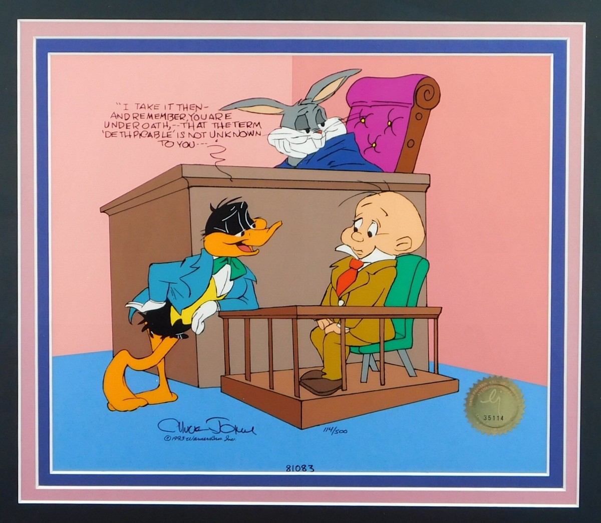 Dethpicable Courtroom Chuck Jones Signed Cel Daffy Lawyer