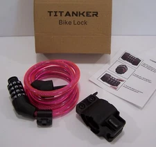 Bike Lock Cable, 4 Feet Bike Cable Lock Basic Self Coiling Combination Lock PINK