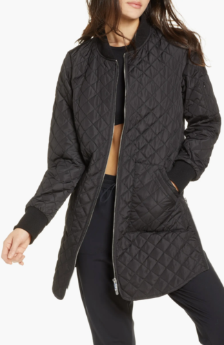 Zella Longline Water Resistant Quilted Bomber Jacket size Small Black NWT - Picture 1 of 6