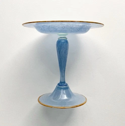 Very Rare Antique Carder Steuben Blue Orange Cintra Glass Compote 3179 Art Deco