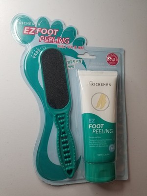 EZ Foot Peeling Kit Richenna Exfoliating Cream + Foot Scrubber Pedicure.