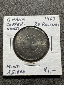 1967 Ghana 20 Pesewas Copper Nickel. Mint 25.800 Non Magnetic