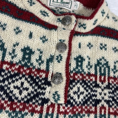 Vintage LL Bean Sweater Women Size Large Wool Nordic Fair Isle Henley USA Made - Picture 4 of 7