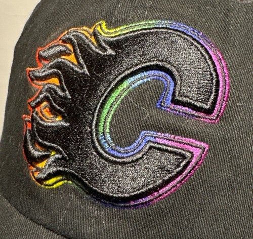 Fanatics Calgary Flames Pride Hat Adjustable Black Cap Embroidered Rainbow Logo - Picture 2 of 13
