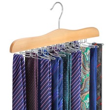 Tie Rack Hanger for Closet Wooden Tie Organizer for Men with 24 Folding Hooks