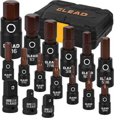 16-Piece SAE Hex Bit Impact Socket Set - Premium S2 Steel 5/64''-9/16'' Allen Sock