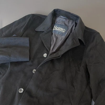 HERNO Wool Cashmere Blend Sten Collar Coat Men's SIZE XL Black Made In Italy