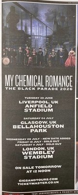 My Chemical Romance Live 2026 Tour Dates Ad News Advert Small Poster 14x5 ROLLED