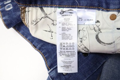 DENHAM Razor Slim Fit Jeans Men's W31 Faded Whiskers Button Fly