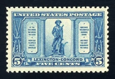 #619, 5c Lexington-Concord - Blue, Very Fine-OG-NH, vivid color, Scott is $24