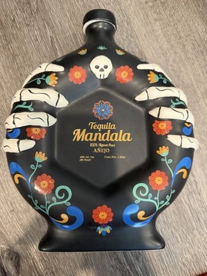 Mandala Extra Anejo Tequila Bottle. Hand Painted Collectible. Empty