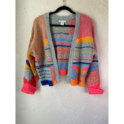 Sincerely Jules XS Colorblock Cardigan Sweater Open Front Knit Colorful