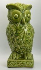 MCM Green Ceramic Owl Statue Glaze Figurine Decor 11  