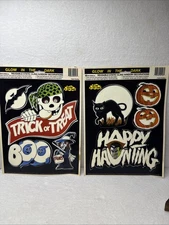 Vtg 90s Glow in the Dark Halloween Window Cling Decorations - Set of 2 Sheets