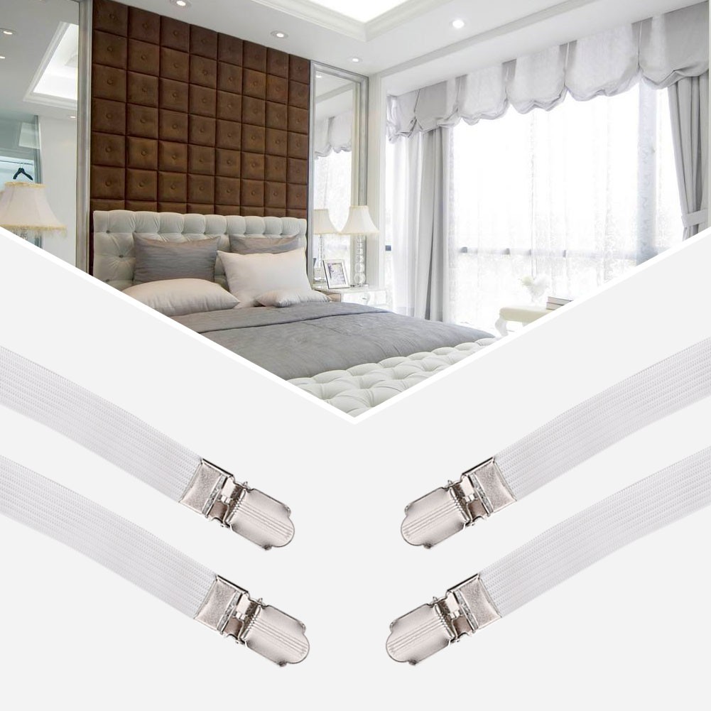 4pcs Elastic Crisscross Bed Mattress Sheet Straps Double Head Clips Gripper