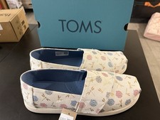 TOMS Alpargata Classic Youth Size 4.5 Egret Dragonfly Canvas Slip-On Shoes.