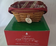 Vtg Longaberger Christmas Tinsel Tree Trimming Collection Basket Set Combo 2005