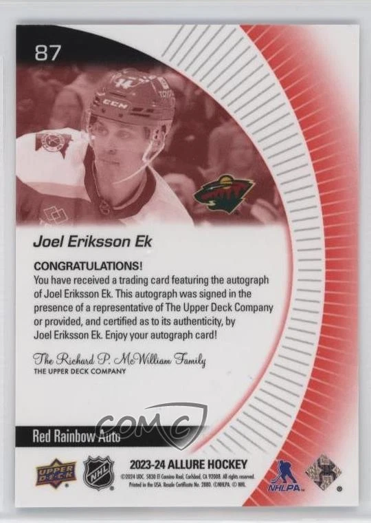 2023-24 Upper Deck Allure Red Rainbow Auto Joel Eriksson Ek #87 Auto - Image 2 of 2