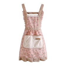 Pink Floral Apron Kitchen Cooking Baking Housework Maid Cottagecore Large Pocket