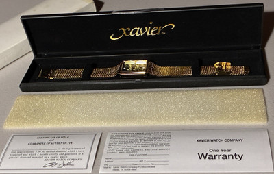 Xavier Gold Mesh Diamond Accent Quartz Wristwatch Black Dial Analog