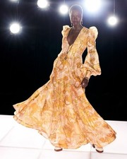 Zimmermann Tempo Gown Maxi Dress Honey Collage Yellow Silk Linen Size 1 AU 8-10